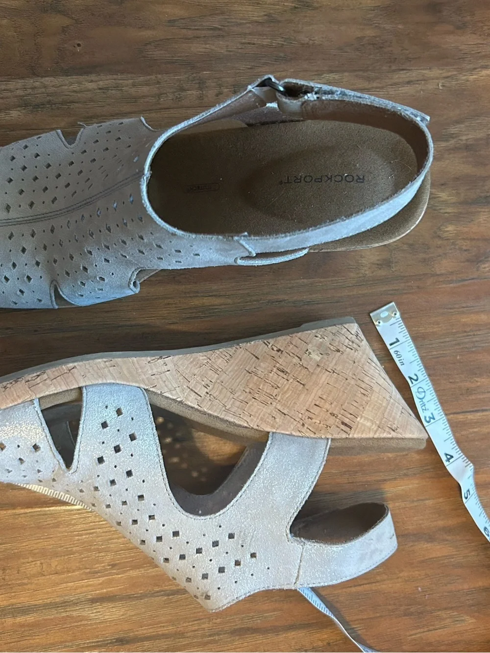 Rockport Taupe Suede Perforated Slingback Sandals